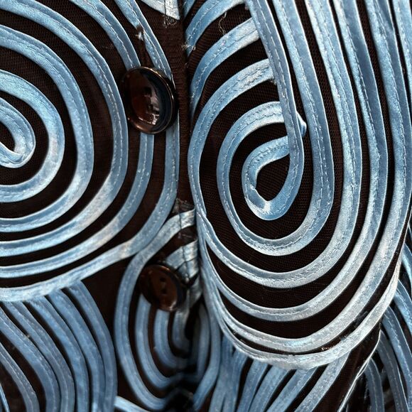 Serafina Premium RuffleTop XL Button Double Collar Sheer 3/4 Sleeve Lined Ribbon - Picture 4 of 11